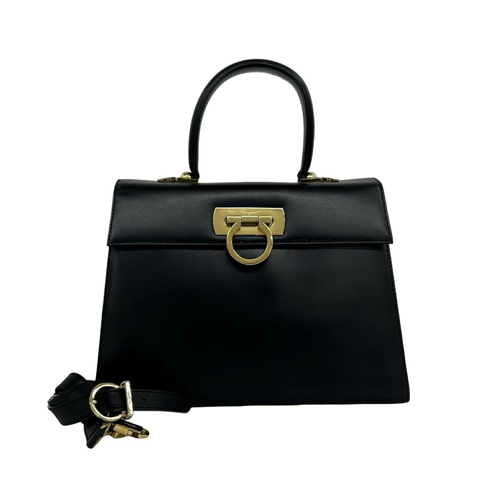 Salvatore Ferragamo Gancini hardware leather 2-way handbag/shoulder bag, blac...